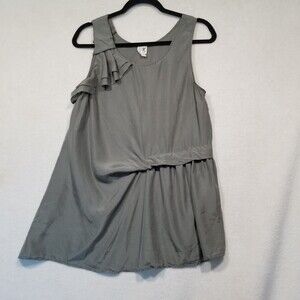 Edme & Esyllte 6 Tank Top Anthropologie Olive Green Silk Pleated Ruffle Goblin